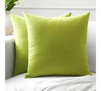 Encasa XO Couvre-oreillers de Lancement de Coton Ensemble de 2 I 20x20 in (50x50 cm) - Vert Citron i Pas d'insert I Plaine Square Cas d'oreiller I Lavable| Utilisation intérieure Uniquement
