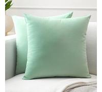 Encasa XO Couvre-oreillers de Lancement de Coton Ensemble de 2 I 24x24 in (60x60 cm) - Menthe Verte i Pas d'insert I Plaine Square Cas d'oreiller I Lavable| Utilisation intérieure Uniquement