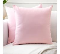 Encasa XO Couvre-oreillers de Lancement de Coton Ensemble de 2 I 24x24 in (60x60 cm) - Rose Clair i Pas d'insert I Plaine Square Cas d'oreiller I Lavable| Utilisation intérieure Uniquement