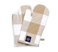 Encasa XO Gants de Four en Coton résistant à la Chaleur (Lot de 2) - sûr pour la Cuisine, la Cuisine et la pâtisserie, la Manipulation de marmites Chaudes - 18x30 cm Chèques Beige Buffalo