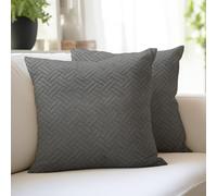 Encasa XO Housse De Coussin 40x40 cm Lot De 2 Housses De Coussin De Canapé en Velours Matelassé De Couleur Unie | Housses Uniquement sans Insert | Tissu Matelassé des Deux Côtés | Gris foncé