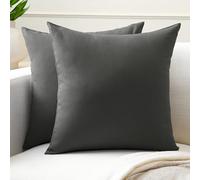 Encasa XO Housse de Coussin Coton, sans Rembourrage 45x45 cm | Gris charbon, Tissu durable | Fermeture éclair invisible | Lavable en machine | Décoration canapé & lit | Lot de 2