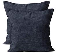 Encasa XO Housse de Coussin en Chenille Lot de 2 | Denim - (20"x20") (50x50 cm) | Housses de Coussin Carrées Décoratives pour Canapé, Décoration Maison, Sofa