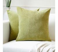 Encasa XO Housse de Coussin en Chenille Lot de 2 | Olive - (20"x20") (50x50 cm) | Housses de Coussin Carrées Décoratives pour Canapé, Décoration Maison, Sofa