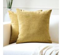 Encasa XO Housse de Coussin en Chenille Lot de 2 | Or Moutarde - (20"x20") (50x50 cm) | Housses de Coussin Carrées Décoratives pour Canapé, Décoration Maison, Sofa