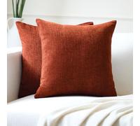 Encasa XO Housse de Coussin en Chenille Lot de 2 | Orange foncé - (20"x20") (50x50 cm) | Housses de Coussin Carrées Décoratives pour Canapé, Décoration Maison, Sofa