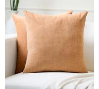 Encasa XO Housse de Coussin en Chenille Lot de 2 | Pêche - (24"x24") (60x60 cm) | Housses de Coussin Carrées Décoratives pour Canapé, Décoration Maison, Sofa