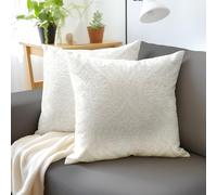 Encasa XO Housse De Coussin pour Canapé 45x45 cm Crème en Velours Gaufré de Housses de Coussin Douces et Chambres Élégants | Lot de 2 | Uniquement des Housses, Pas d'inserts