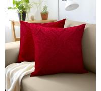 Encasa XO Housse De Coussin pour Canapé 45x45 cm Rouge en Velours Gaufré de Housses de Coussin Douces et Chambres Élégants | Lot de 2 | Uniquement des Housses, Pas d'inserts
