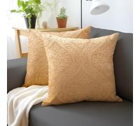 Encasa XO Housse De Coussin pour Canapé 50x50 cm Or en Velours Gaufré de Housses de Coussin Douces et Chambres Élégants | Lot de 2 | Uniquement des Housses, Pas d'inserts