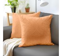 Encasa XO Housse De Coussin pour Canapé 60x60 cm Pêche en Velours Gaufré de Housses de Coussin Douces et Chambres Élégants | Lot de 2 | Uniquement des Housses, Pas d'inserts
