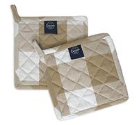 Encasa XO Maniques de Cuisine, Dessous de Plat Coton 8" | Chèques beige buffalo Matelassées & Résistantes à la Chaleur | Anneau de Suspension | Protection des Mains | Lot de 2