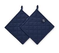 Encasa XO Maniques de Cuisine, Repose Plat Coton 8" Scotch Bleu | Isolation Thermique Matelassée | Boucle de Suspension | Protection des Mains | Lavables en Machine | Lot de 2