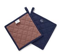 Encasa XO Maniques en Coton résistant à la Chaleur avec Boucle de Suspension - Lot de 2 - Scotch Bleu - Coussin Chauffant Quotidien matelassé Polyvalent pour la Cuisine - 21 cm