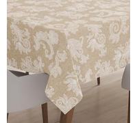 Encasa XO Nappe Coton Chambray, Style Jacquard 145x145 cm Beige | 100% Coton Pur | Motif Floral Imprimé | Pour Table 4 Seater | Lavable en Machine | Fêtes & Repas de Famille