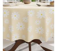 Encasa XO Nappe imprimée 145 cm-Round pour 4 Seater Table à Manger, 100% Coton, Lavable en Machine, Durable, rectangulaire, pour la Maison, Le Restaurant, Le Banquet - Marguerite Beige