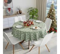 Encasa XO Nappe imprimée 145 cm-Round pour 4 Seater Table à Manger, 100% Coton, Lavable en Machine, Durable, rectangulaire, pour la Maison, Le Restaurant, Le Banquet - Grandes Feuilles Vertes