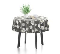 Encasa XO Nappe imprimée 145 cm-Round pour 4 Seater Table à Manger, 100% Coton, Lavable en Machine, Durable, rectangulaire, pour la Maison, Le Restaurant, Le Banquet - Gris Daisy