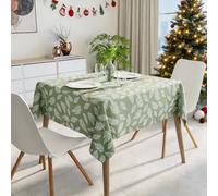 Encasa XO Nappe imprimée 145x145 cm pour 4 Seater Table à Manger, 100% Coton, Lavable en Machine, Durable, rectangulaire, pour la Maison, Le Restaurant, Le Banquet - Grandes Feuilles Vertes