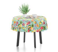 Encasa XO Nappe imprimée en Polyester, Nappe en Tissu sergé, Hydrofuge, Longueur 140 cm-Round pour 4 Seater Table à Manger rectangulaire. Résistant - Ananas
