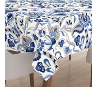 Encasa XO Nappe imprimée en Polyester, Nappe en Tissu sergé, Hydrofuge, Longueur 140x180 cm pour 4 to 6 Seater Table à Manger rectangulaire. Résistant - Chintz Bleu