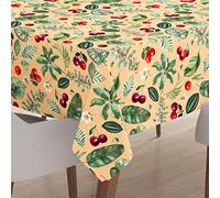 Encasa XO Nappe imprimée en Polyester, Nappe en Tissu sergé, Hydrofuge, Longueur 140x240 cm pour 6 to 8 Seater Table à Manger rectangulaire. Résistant - Cerise