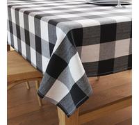 Encasa XO Nappe Rectangulaire en Coton | (140x180 cm) | Carreaux Noirs Buffalo | Nappe Décorative