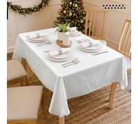 Encasa XO Nappe Taille 140x304 cm | Tissu en Toile de Coton | Couleur Unie Blanc | Nappe de Salle à Manger pour la décoration - Lavable en Machine