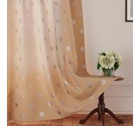 Encasa XO Polyester Semi-Transparent imprimé 140 cm W x 213 cm L Rideaux avec Cravate arrière 7 ft, Dollar Beige - 2 Paquet - ne Pas rétrécir et Lavable