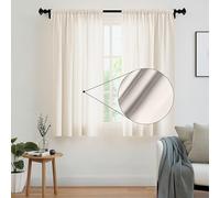 Encasa XO Rideaux Solides en Polyester avec Cravate, 140x137 cm Window Ensemble de Panneaux de 2 - Crème Poly, Poche de Canne, filtrage léger, Rideaux pour la Porte, Chambre, Salon