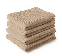 Encasa XO Serviettes de Cuisine et Gants de Toilette en Coton | Beige | Torchon Texturé et à Tissage Plat | Ensemble de Torchons | 70x45 cm | Réutilisable et Séchage Rapide Lot de 4