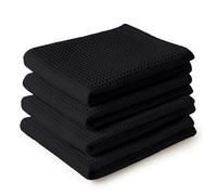Encasa XO Serviettes de Cuisine et Gants de Toilette en Coton | Black | Torchon Texturé et à Tissage Plat | Ensemble de Torchons | 70x45 cm | Réutilisable et Séchage Rapide Lot de 4