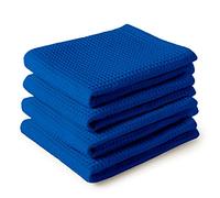 Encasa XO Serviettes de Cuisine et Gants de Toilette en Coton | Blue | Torchon Texturé et à Tissage Plat | Ensemble de Torchons | 70x45 cm | Réutilisable et Séchage Rapide Lot de 4