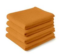 Encasa XO Serviettes de Cuisine et Gants de Toilette en Coton | Gold | Torchon Texturé et à Tissage Plat | Ensemble de Torchons | 70x45 cm | Réutilisable et Séchage Rapide Lot de 4