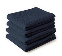 Encasa XO Serviettes de Cuisine et Gants de Toilette en Coton | Navy Blue | Torchon Texturé et à Tissage Plat | Ensemble de Torchons | 70x45 cm | Réutilisable et Séchage Rapide Lot de 4