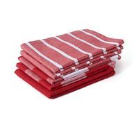 Encasa XO Serviettes de Cuisine et Gants de Toilette en Coton | Rouge | Torchon Gaufré et à Tissage Plat | Ensemble de Torchons | 70x45 cm | Réutilisable et Séchage Rapide Lot de 5