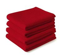 Encasa XO Serviettes de Cuisine et Gants de Toilette en Coton | Rouge | Torchon Texturé et à Tissage Plat | Ensemble de Torchons | 70x45 cm | Réutilisable et Séchage Rapide Lot de 4