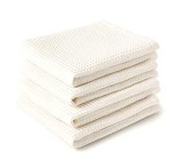 Encasa XO Serviettes de Cuisine et Gants de Toilette en Coton | Solid Off White | Torchon Texturé et à Tissage Plat | Ensemble de Torchons | 70x45 cm | Réutilisable et Séchage Rapide Lot de 4