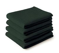 Encasa XO Serviettes de Cuisine et Gants de Toilette en Coton | Vert foncé | Torchon Gaufré et à Tissage Plat | Ensemble de Torchons | 70x45 cm | Réutilisable et Séchage Rapide Lot de 4