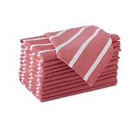 Encasa XO Serviettes en Coton Lot de 12 | Rayons Rouges | Taille 43x43 cm | Serviettes de Table | Lavables en Machine et Réutilisables