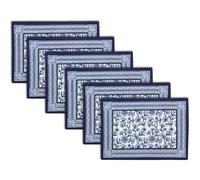 Encasa XO Set de Sets de Table pour 6 | Set de Table en Toile de Coton Imprimé Bloc Indigo-02-46x32 cm | Impression à la Main Jaipur Sanganeri