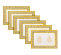 Encasa XO Set de Sets de Table pour 6 | Set de Table en Toile de Coton Imprimé Bloc Jaune-01-46x32 cm | Impression à la Main Jaipur Sanganeri