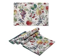 Encasa XO Sets de Table Boho Jacquard Lot de 6 - Fruit Design | Style Vintage | Chaque Taille 48x32 cm | Tapisserie bohème tissée pour Salle à Manger - Lavable en Machine