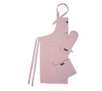 Encasa XO Tablier de Cuisine avec Gants de Four & Manique - Ensemble Combo - 100% Coton, Résistant à la Chaleur - Ticking Red, 68x85 cm, (Lot de 3)