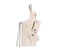 Encasa XO Tablier de Cuisine avec Gants de Four & Manique - Ensemble Combo - 100% Coton, Résistant à la Chaleur