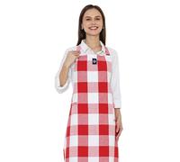 Encasa XO Tablier de cuisine réglable avec poches et porte-serviettes, 68x85 cm, coton,pour la maison, restaurant, hommes & femmes, cuisine, cuisson - Carreaux rouges buffle