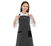 Encasa XO Tablier de cuisine réglable avec poches et porte-serviettes, 68x85 cm, coton,pour la maison, restaurant, hommes & femmes, cuisine, cuisson - Rayures de boucher noir