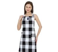 Encasa XO Tablier de cuisine réglable avec poches et porte-serviettes, 68x85 cm, coton,pour la maison, restaurant, hommes & femmes, cuisine, cuisson - Carreaux noirs Buffalo