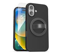 ENCASED Coque avec anneau de doigt, conçue pour iPhone 16 (compatible avec MagSafe), coque en silicone liquide avec poignée magnétique pour téléphone (noir)