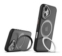 ENCASED Coque avec béquille pour iPhone 16 Plus (compatible avec MagSafe) dos translucide avec pare-chocs de protection en TPU et anneau rotatif magnétique (noir)